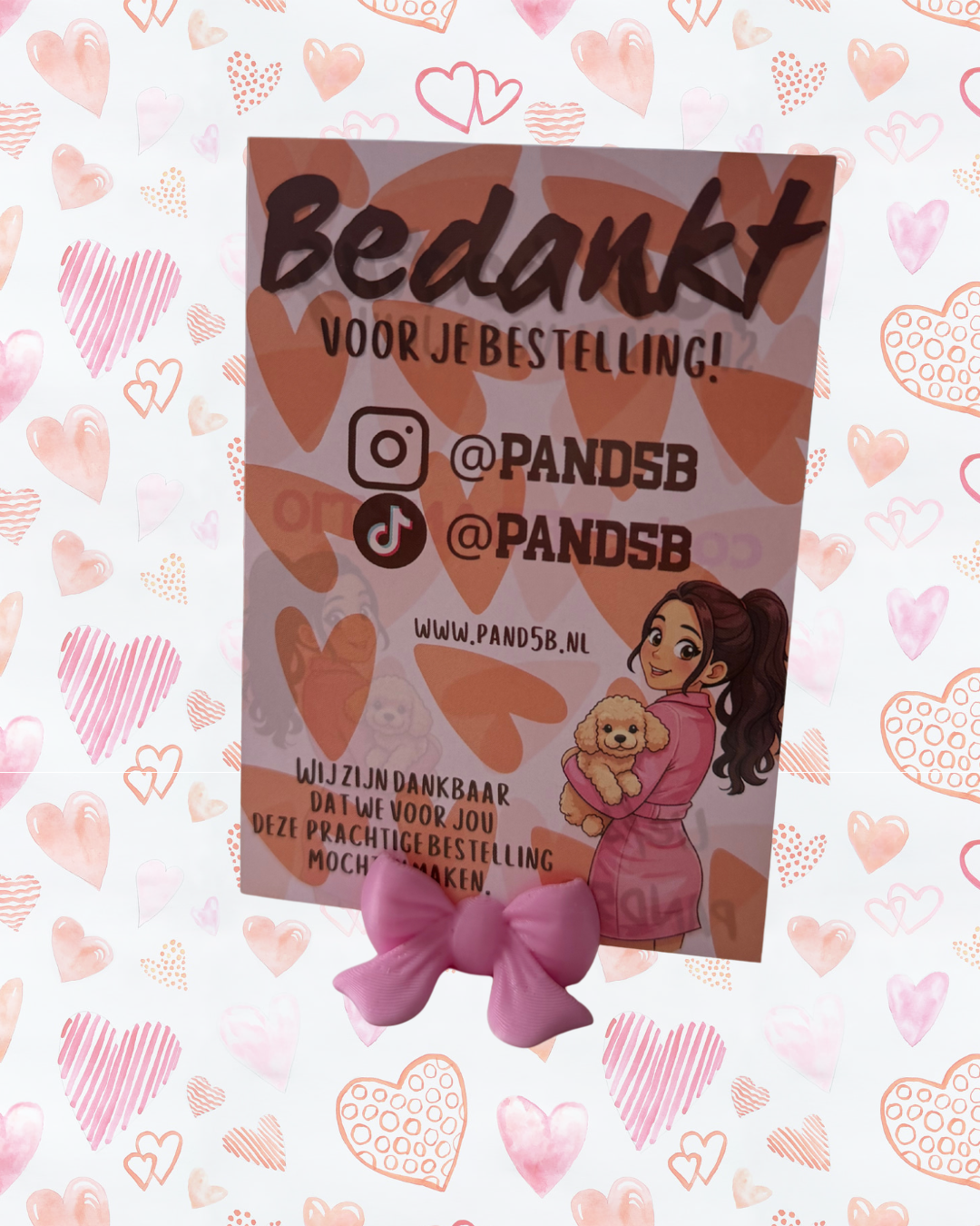 Kaart/ foto houder strik roze klein