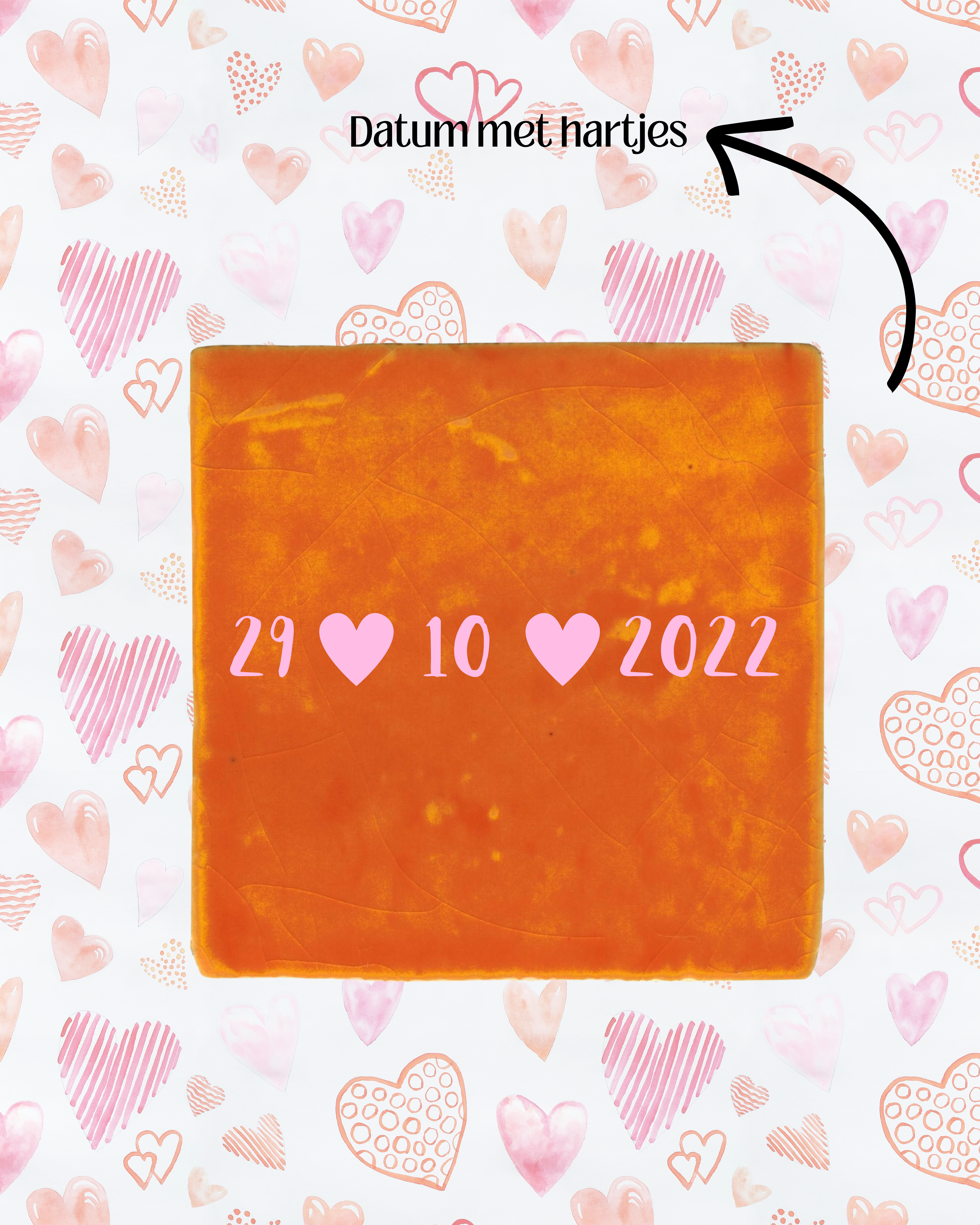Tegeltje personaliseren met hartjes datum